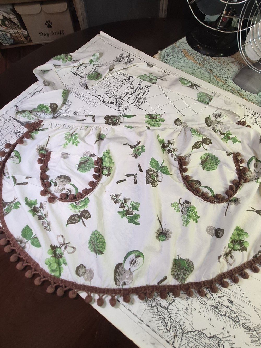 VINTAGE Green Botanical Pom-Pom Half Apron - Home Accents